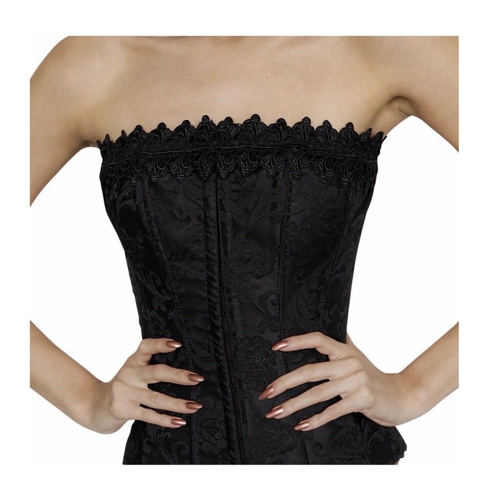 Y2K Frederick's of Hollywood Corset Sz 32 Black Brocade Floral Burlesque Goth